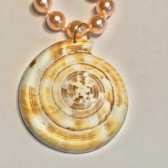 Natural Shell Shiva Nautilus Pearl Necklace Choker Statement VintagePeach 16-18" - Picture 5 of 8